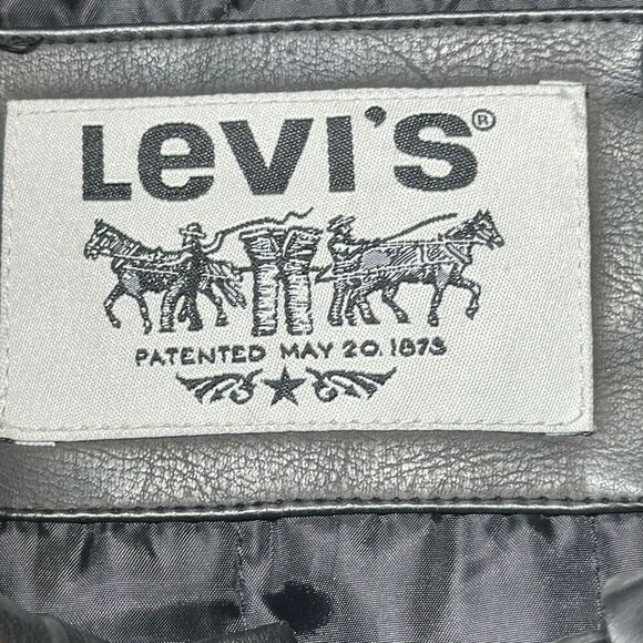 Levi Faux Leather Black Jacket Zippered Closure Vintage Motorcycle Style Size XL - Picture 7 of 12